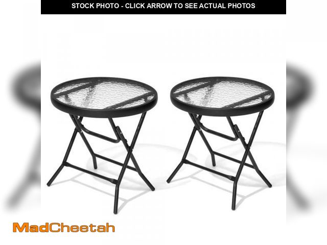 Lot 74-12517930 - Pellebant Patio Foldable Outdoor Metal Glass Side Table in Black (2-Pack) - UNUSED