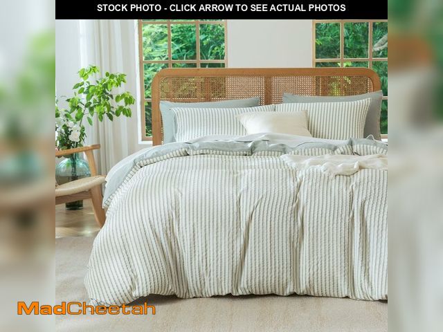 Lot 74-13575426 - TISPLR Queen Size Comforter Set Striped Soft Luxury Washed Microfiber Jacquard 3 Pieces Bedding, Gra...