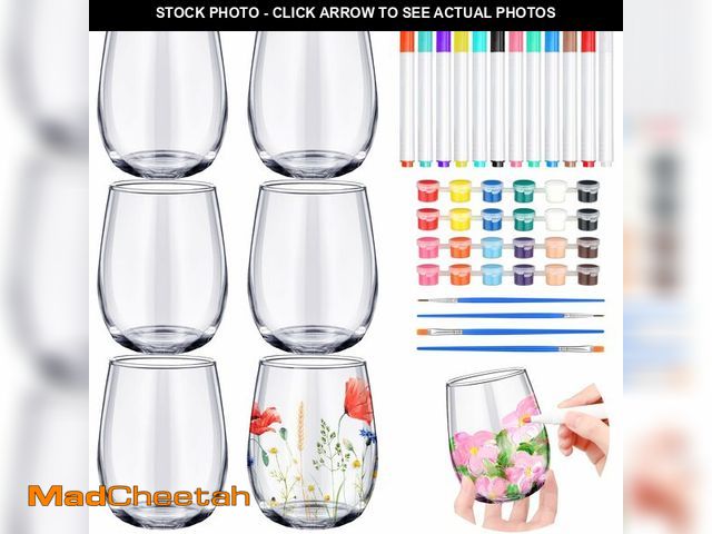 Lot 74-13628894 - Pickmesh 6 Sets Paint Your Own Wine Glass Crafts Glass Painting Gift 12 Pcs DIY Markers 12 Colors Ac...