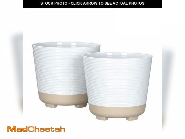 Lot 74-14395124 - Lark &amp; Vine Wallula White Resin Round Planter Set with Drainage Holes (9.96 in. L x 9.96 in. W x...