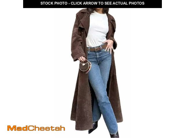 Lot 74-12718392 - utcoco Womens Faux Suede Long Trench Coat Notched Lapel Double Breasted Pea Coat Overcoat with Belt ...