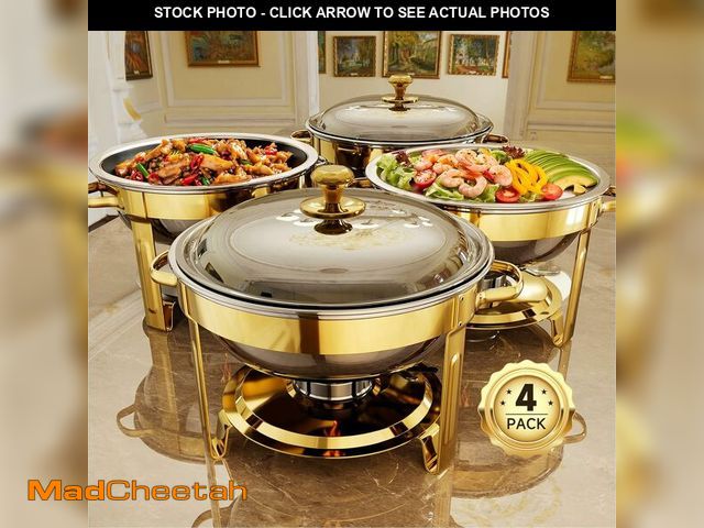 Lot 74-13212706 - Chafing Dishes for Buffet, 4 Pack 5QT Round Stainless Steel Chafing Dish Set for Home Parties, Chris...