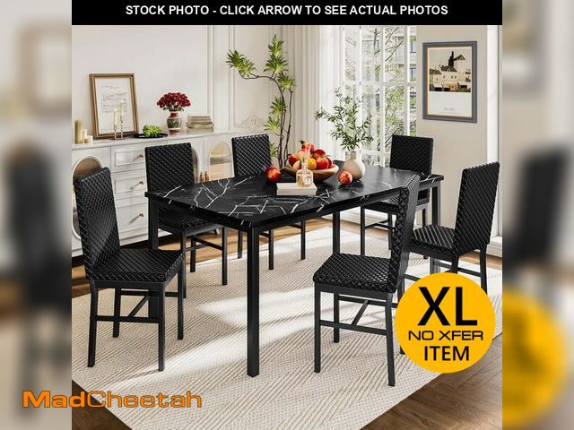 Lot 74-12801032 - LTTROMAT Modern 7 Piece Dining Room Sets for 6, Faux Marble Dining Room Sets, PU Leather Chair, Dini...
