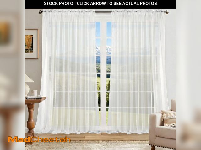 Lot 74-14266488 - Dreaming Casa Solid Sheer Curtains Draperies White Rod Pocket 2 Panels 100" W x 84" L - UNUSED