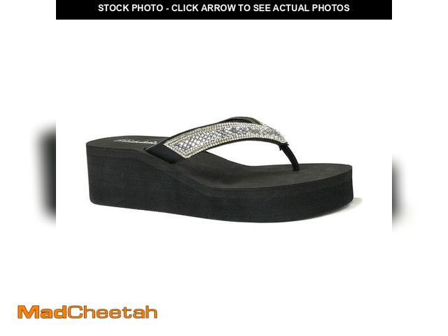 Lot 74-12441538 - REDVOLUTION New Women's Rhinestone Sandals Platform T-Strap Jewel Sandals High Wedge Flip Flops (Cry...