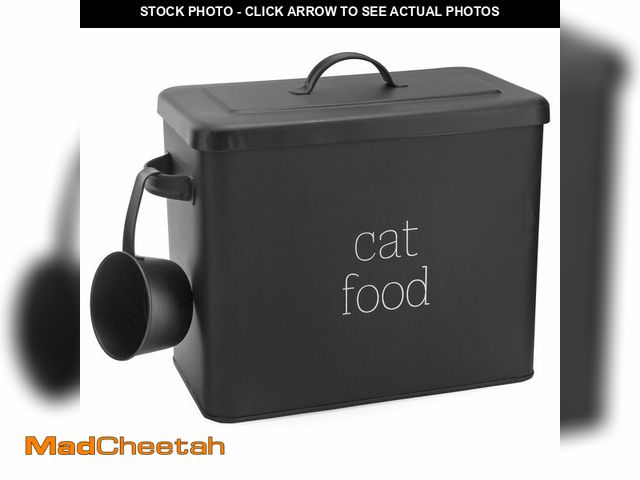 Lot 74-12600494 - AuldHome Farmhouse Cat Food Container (Black); Enamel Look Rustic Cat Food Bin with Scoop - UNUSED