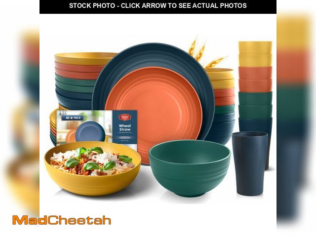 Lot 74-13549093 - Teivio 32-Piece Kitchen Plastic Wheat Straw Dinnerware Set, Service for 8, Dinner Plates, Dessert Pl...