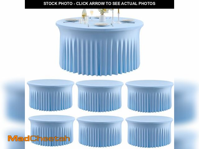 Lot 74-14430207 - Outpain 6 Pack Spandex Baby Blue Round Tablecloths for 60in Tables, 120Inch Stretchy Fitted 5FT Roun...