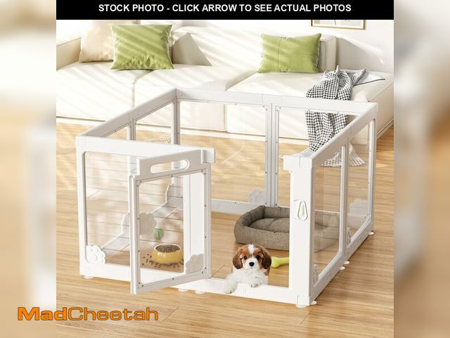 Lot 74-12543822 - (MISSING HARDWARE) Acrylic Clear Dog Play Pen Indoors, Puppy Playpen with Door for Small Dogs Puppie...