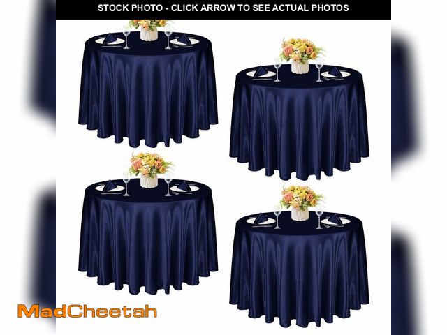 Lot 74-14149377 - KKJIAF 4 Pack 120 Inch Round Tablecloth Satin Navy Blue Tablecloth, Silky Satin Round Table Cover Di...
