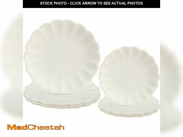 Lot 74-13628202 - Newtay 60 Pcs Cream Scalloped Paper Plates 9.5 Inch and 7.5 Inch Shell Edge Disposable Dinner Plates...