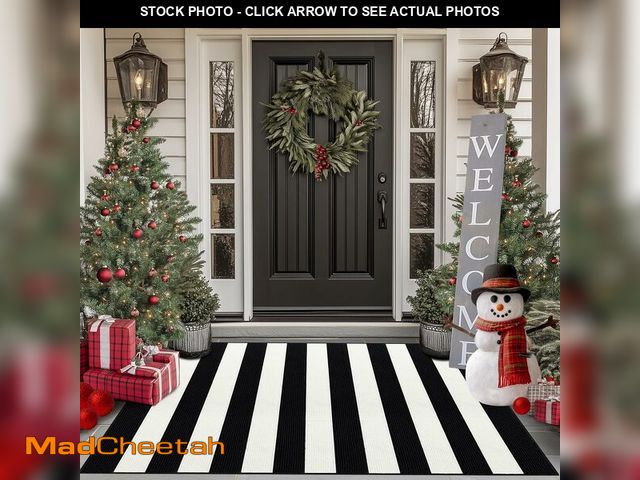 Lot 74-10823701 - FONEYI Black and White Striped Rug, 32"x48" Front Door Mat Indoor Outdoor Rugs Washable, Non Slip Ab...