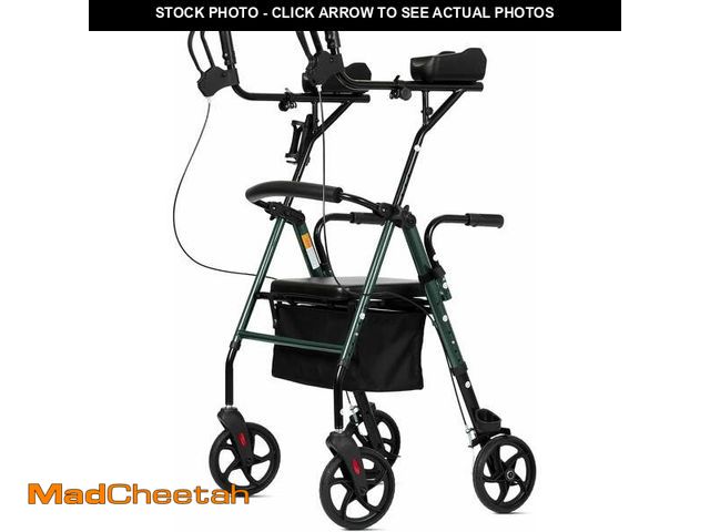 Lot 74-13045704 - ELENKER Stand up Folding Rollator Walker, Aluminum Upright Rollator Walker with Seat and Backrest fo...