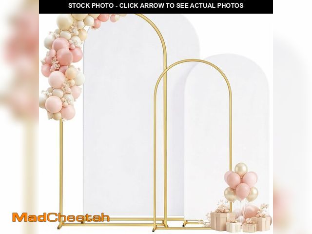 Lot 74-14251247 - Toolterritary Metal Arch Backdrop Stand and Cover Set of 2, Sturdy 7.2FT, 6FT Party Backdrop Set, We...