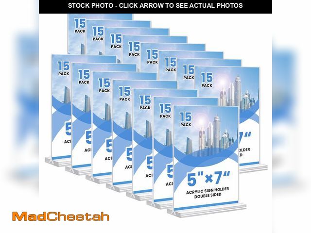Lot 74-13621596 - Acrylic Sign Holder, 5x7, 15 Pack Vertical Clear Table Menu Display, Double Sided, Plastic Stand, Su...