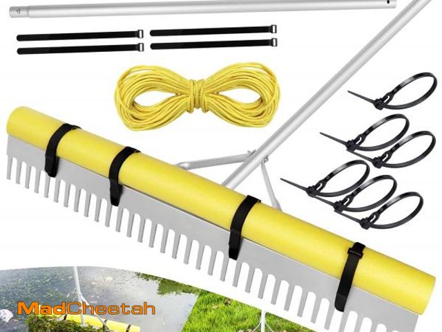 Lot 74-12352969 - Pond Rake, 36" Aquatic Lake Weed Rake with 11' Adjustable Extension Pole, Rope and Float, 50' Throw,...