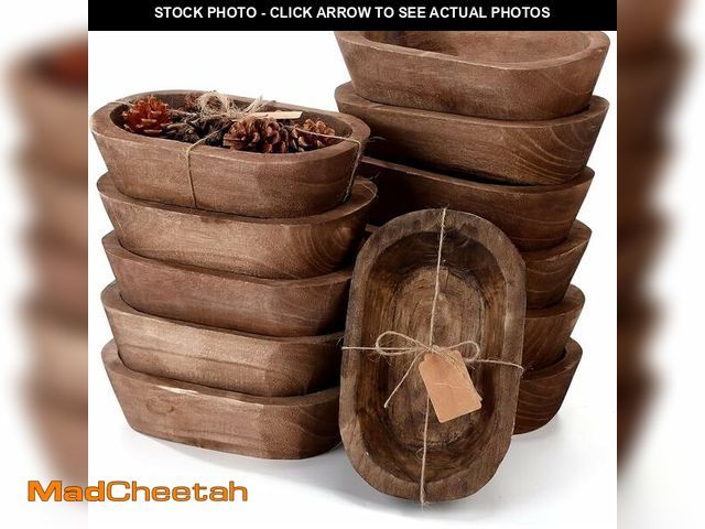 Lot 74-14359259 - Tioncy 12 Pcs Wooden Dough Bowls Rustic Decorative Oval Wood Dough Bowls Bulk for Decor with Card, H...