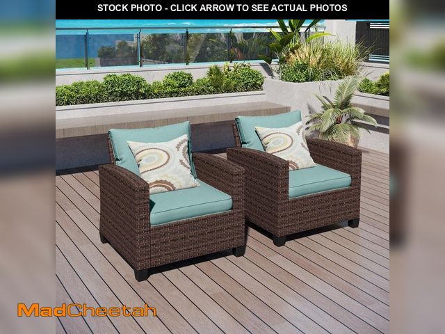 Lot 74-14392423 - PHI VILLA Dark Brown Rattan Wicker Outdoor Patio Lounge Chairs with Blue Cushions (2-Pack) - UNUSED