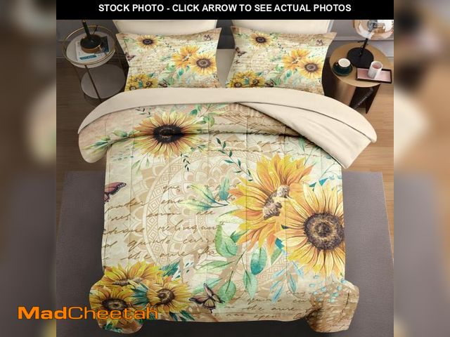 Lot 74-12315085 - WeCozy 7 Pcs Queen Size Comforter Set with 2 Pillowcases &amp; 2 Shams, Sunflower Floral Yellow Bedd...