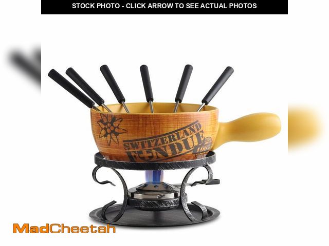 Lot 74-13566340 - Artestia 2.11-Quart Swiss Design Ceramic Fondue Pot Set for Cheese, Chocolate Melting Pot with 6 Fon...