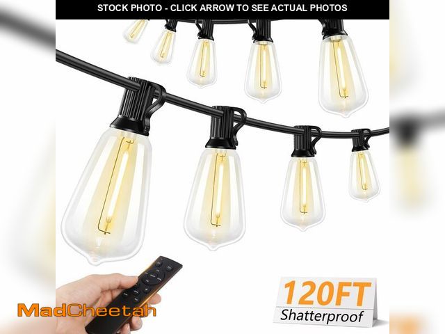 Lot 74-14378794 - Brightever 120FT LED Outdoor String Lights with Remote, Patio Lights Outdoor Waterproof with 36+2 Sh...