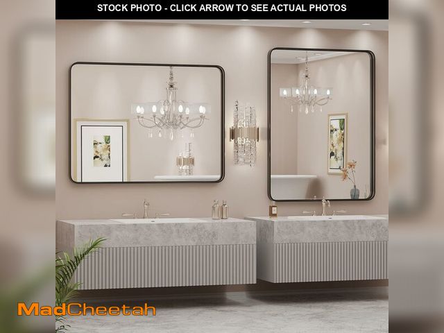 Lot 74-12759892 - Bathroom Mirror 40x30 Inch Black Metal Framed Rounded Rectangle Vanity Mirror for Wall, Over Sink, F...