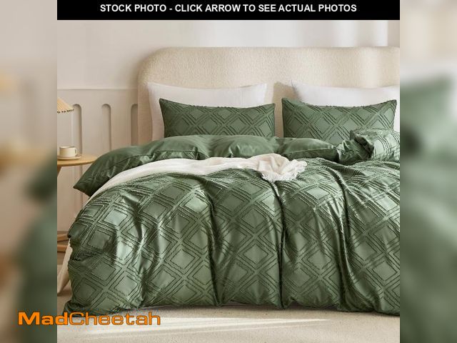 Lot 74-12128385 - JELLYMONI Duvet Cover King Size Green - 3PCS Boho Duvet Cover Set Plaid Polyester Tufted Bohemian Ja...
