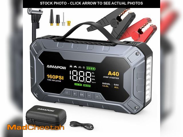 Lot 74-13621492 - 8000A 160PSI Jump Starter with Air Compressor, 12V Car Battery Jump Starter Power Bank(All Gas/12L D...