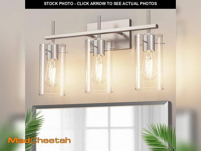 Lot 74-14223693 - YANSUN 20 in. 3-Light Bathroom Brushed Nickel Metal Vanity Light Frame with Clear Glass Shades, Mode...