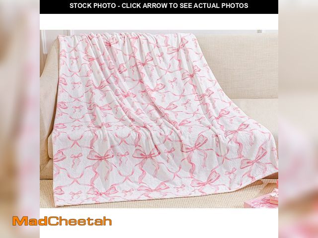 Lot 74-12970335 - Buryeah Pink Bow Throw Blanket Preppy Blanket Coquette 50" x 60" Flannel Soft Cute Bow Decor Lightwe...