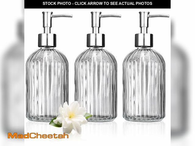 Lot 74-13539347 - 3 Pack Glass Soap Dispenser with Rust Proof Pump, 14 Oz Refillable Liquid Soap Dispenser for Bathroo...