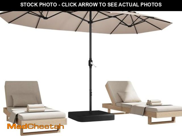 Lot 74-12540943 - (MISSING BASE,SANDBAGS) DomeShade 15ft Patio Umbrella with Base,Large Outdoor Double-Sided Rectangle...