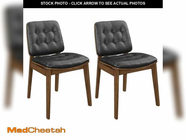 Lot 74-12870274 - Coaster Redbridge Natural Walnut and Black Faux Leather Tufted Back Side Chairs Set of 2 - UNUSED