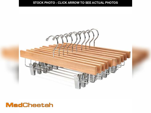 Lot 74-12605808 - Nature Smile Solid Lotus Wood Deluxe Wooden Pants Hangers Bottom Hanger Jeans Hanger Skirt Hanger wi...