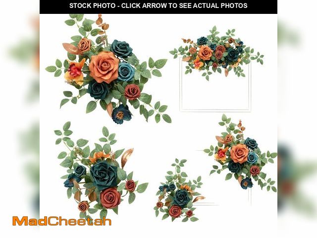 Lot 74-12702972 - Ling's Moment 2pcs Fall Wedding Artificial Floral Swag Welcome Sign Flowers Backdrop Garland Teal &a...