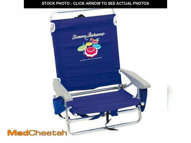 Lot 74-12383967 - Tommy Bahama Navy Blue Aluminum and Fabric 5-Position Lay Flat Backpack Beach Chair - UNUSED