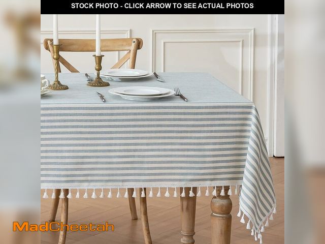 Lot 74-14427789 - JIALE Blue Striped Tablecloth Rectangle 55 x 75 inch Cotton Linen Fabric - UNUSED