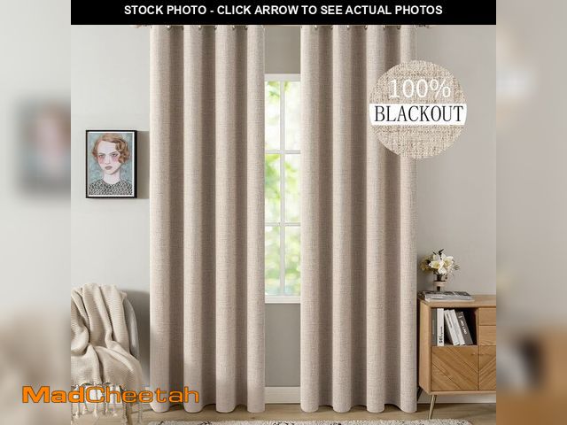 Lot 74-14478602 - MIULEE 100% Blackout Linen Curtains for Bedroom 52x84 Inches Natural Beige - UNUSED
