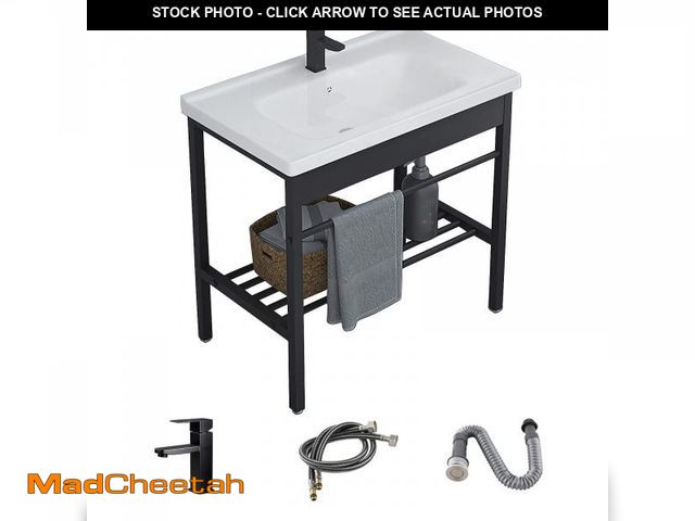 Lot 74-12133985 - Freestanding Bathroom Console Sink, Bathroom Vanity with Sink, 28.3" x 19" x 32.3" Ceramic Console S...