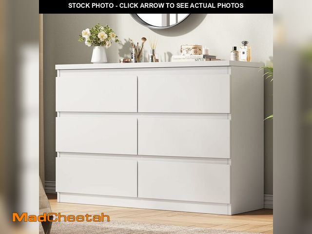 Lot 74-13790223 - Jocoevol White 6 Drawer Dresser for Bedroom, 15.3" D x 47.2" W x 32.3" H in Simply Modern Chest of D...