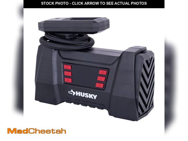 Lot 74-12920448 - Husky 12-Volt DC Portable Fast Flow Air Compressor Air Pump Inflator with Digital Pressure Gauge, LE...