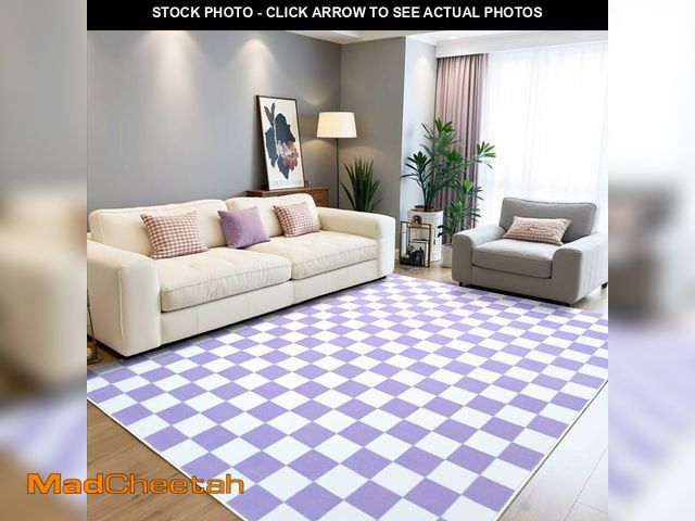 Lot 74-13564367 - Terrug Purple and White Checkered Rug for Living Room,6x9 Area Rugs Washable with Non Slip for Bedro...