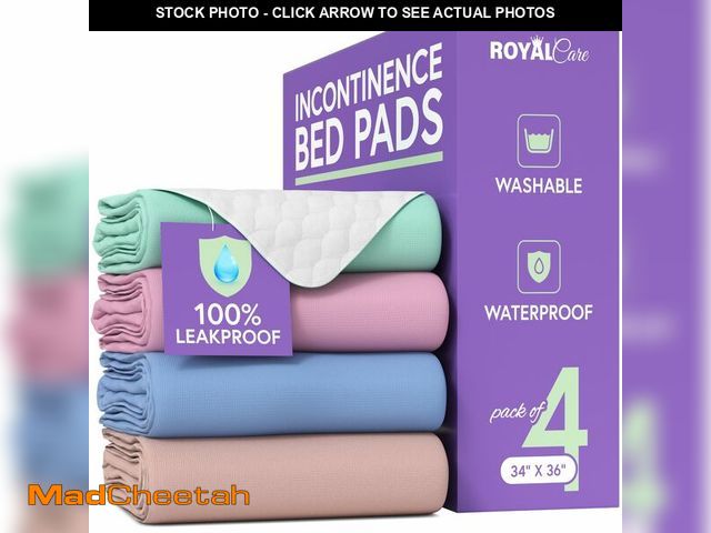 Lot 74-14268510 - Incontinence Bed Pads - 4 Pack 34" x 36" Reusable Waterproof Mattress Protectors - Highly Absorbent,...
