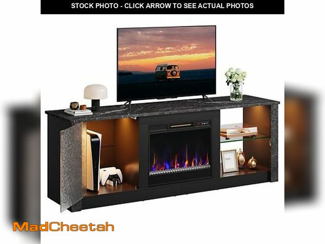 Lot 74-13047449 - *MISSING FIREPLACE* Bestier - 63" Gaming TV Stand with Fireplace &amp; LED Lights Media Console for ...