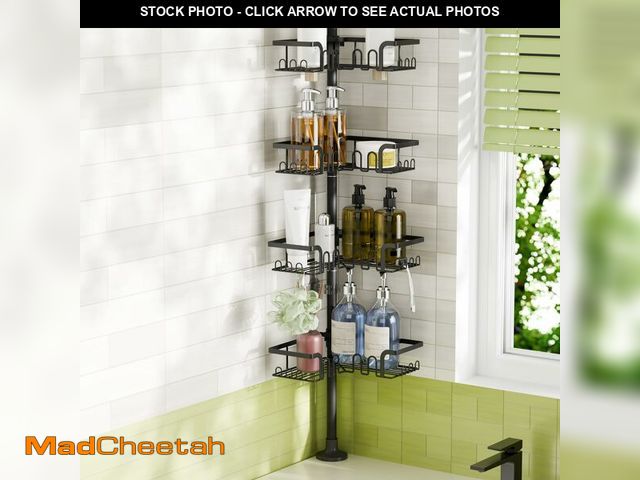 Lot 74-14432686 - THKVESN Corner Shower Caddy Tension Pole Adjustable 30.6-127.2 Inch, 4-Tier Rustproof Shower Organiz...