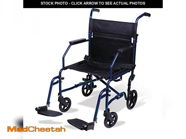 Lot 74-12096005 - Carex Transport Wheelchair With 19 inch Seat, Folding Transport Chair with Foot Rests, Foldable Ligh...