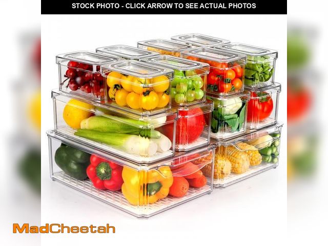 Lot 74-12053581 - ZIJUND 14 Pack Fridge Organizer, Stackable Refrigerator Organizer Bins with Lids, BPA-Free Fridge Or...