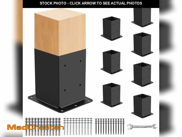 Lot 74-12432210 - 8 Pcs Post Base,4"x 4" Post Brackets(Actual 3.6"x 3.6"), Heavy Duty Black Metal Powder-Coated Thick ...