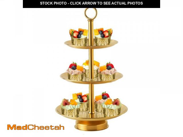 Lot 74-12309325 - LIAISIMI 3 Tier Gold Metal Cupcake Stand Holder,Stainless Steel Cup Cake Stand Tower with Tiered Ser...