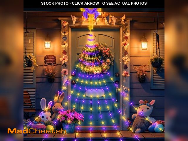 Lot 74-13627957 - Motionchic 12 ft Easter Waterfall String Lights Yellow Purple Cross Outdoor Decorations 320 LED 8 Mo...